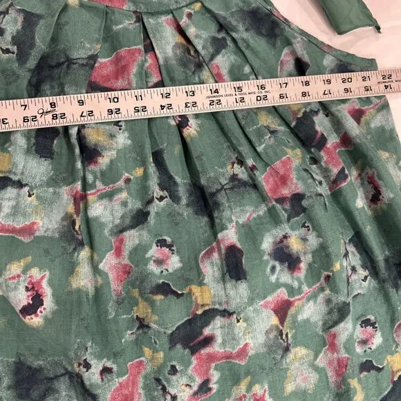Bellambra Linen Midi Dress XL Green Floral Cottagecore Fairycore Coastal Beach - Picture 6 of 9